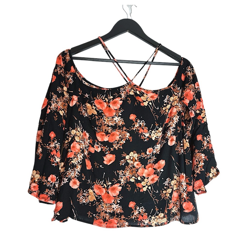 Mossimo Supply Co Floral Boho Crisscross Blouse Top Fall Colors Size Medium